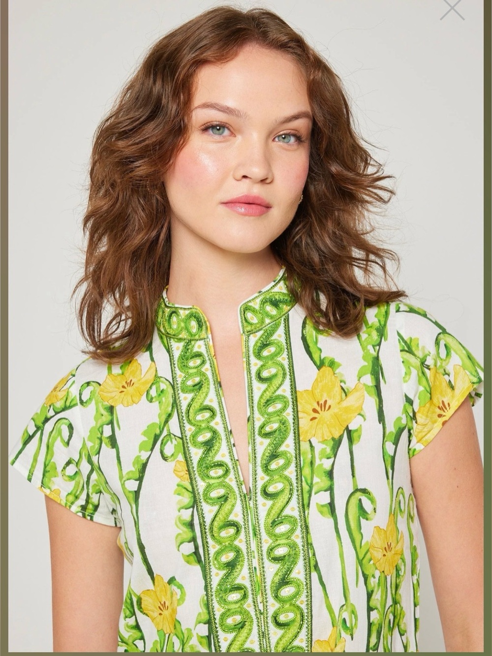 Floral Stand-Collar Maxi Dress in White, Yellow & Green - Picture 3 of 15